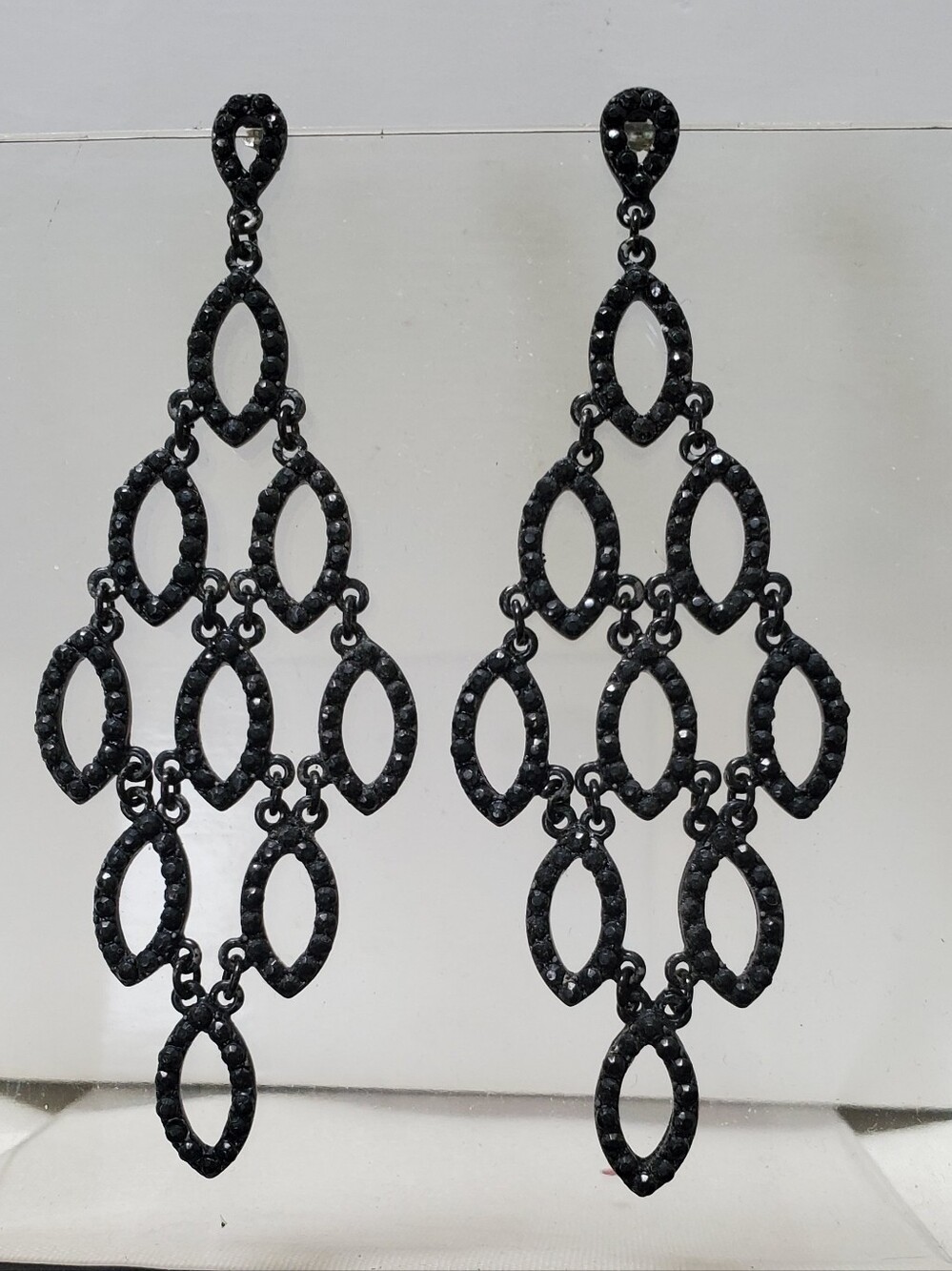 Black Crystal Chandelier Drop Earrings - Women Jewelry